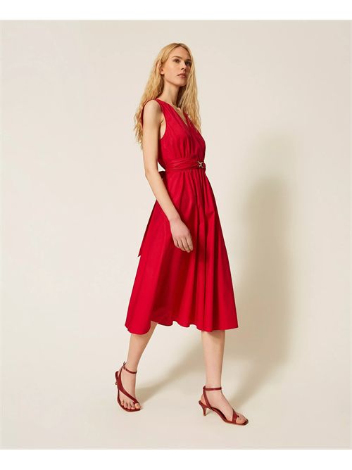 Abito longuette in popeline con cintura logo TWINSET | TT2161/03725